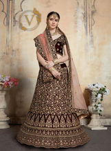 Load image into Gallery viewer, Maroon 2 Embroidered Velvet Lehenga with Dupatta