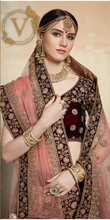 Load image into Gallery viewer, Maroon 2 Embroidered Velvet Lehenga with Dupatta
