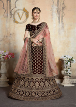 Load image into Gallery viewer, Maroon 3 Embroidered Velvet Lehenga with Dupatta