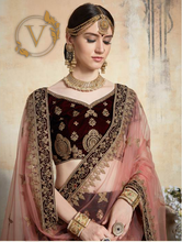Load image into Gallery viewer, Maroon 3 Embroidered Velvet Lehenga with Dupatta