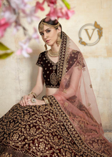 Load image into Gallery viewer, Maroon 4 Embroidered Velvet Lehenga with Dupatta