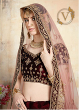 Load image into Gallery viewer, Maroon 5 Embroidered Velvet Lehenga with Dupatta