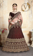 Load image into Gallery viewer, Maroon 6 Embroidered Velvet Lehenga with Dupatta