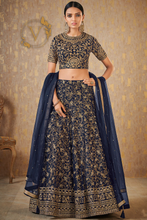 Load image into Gallery viewer, Navy Blue Art Silk Lehenga with Dupatta