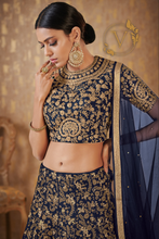 Load image into Gallery viewer, Navy Blue Art Silk Lehenga with Dupatta