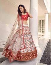 Load image into Gallery viewer, Embroidered Art Silk Lehenga in Off White