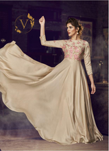 Load image into Gallery viewer, Cream Readymade Floral Embroidered Satin Long Gown With Dupatta