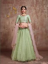 Load image into Gallery viewer, Embellished Net Lehenga in Pastel Green