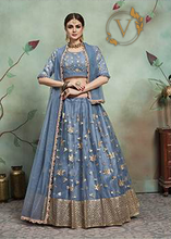 Load image into Gallery viewer, Embroidered Net Lehenga in Light Blue