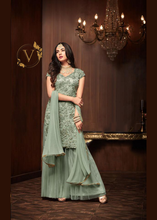Load image into Gallery viewer, Designer Sage Green Palazzo Embroidered Suit