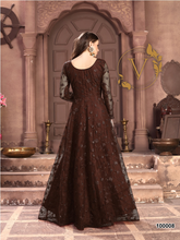 Load image into Gallery viewer, Embroidered Net Abaya Style Suit in Brown