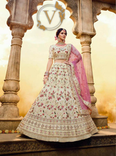 Load image into Gallery viewer, Cream Embroidered Georgette Lehenga Choli With Dupatta