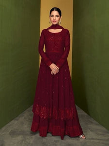 Embroidered Georgette Suit in Maroon