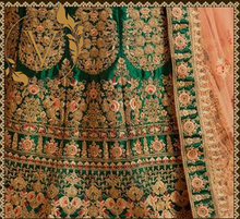 Load image into Gallery viewer, Embroidered Satin Lehenga in Green
