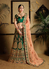 Load image into Gallery viewer, Embroidered Satin Lehenga in Green
