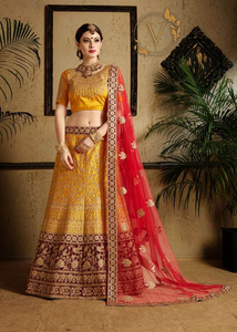 Embroidered Satin Lehenga in Yellow