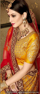 Embroidered Satin Lehenga in Yellow