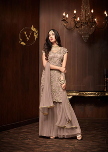 Designer Light Mauve Palazzo Embroidered Suit