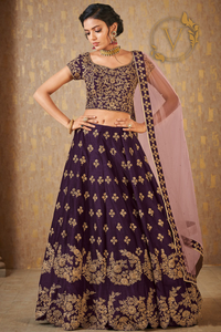 Purple Art Silk Lehenga with Dupatta