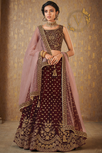 Maroon Art Silk Lehenga with Dupatta