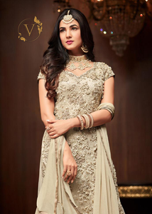 Designer Cream Palazzo Embroidered Suit