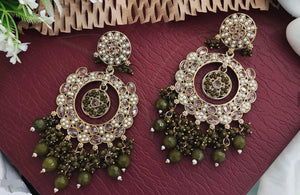 Mehendi Green Polki Earrings With Beads