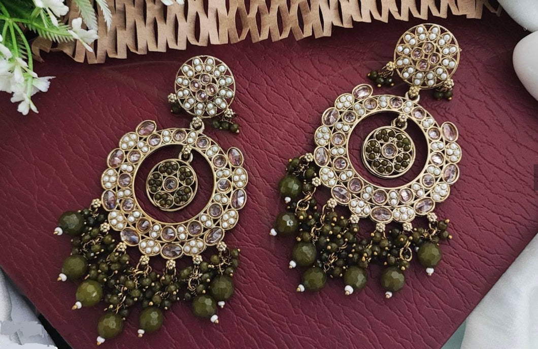 Mehendi Green Polki Earrings With Beads