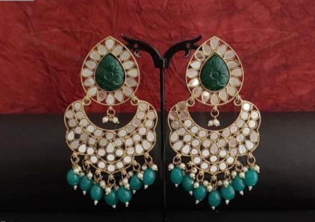 Mirror Earrings With Light Green Beads