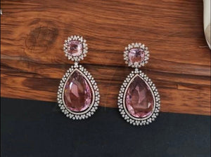 Red Rodium Earrings with white stones