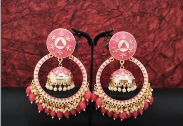 Beautiful Meenakari Earrings - Orange