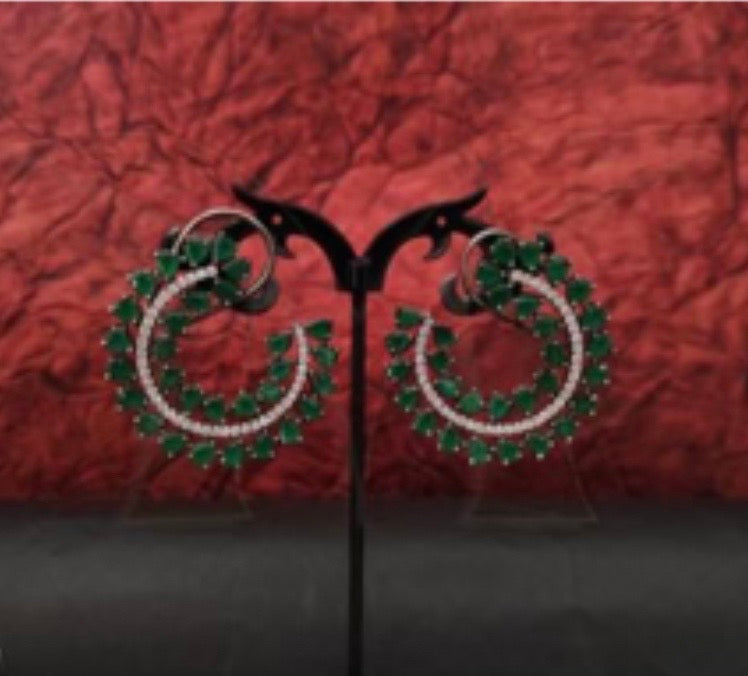 Green Party Wear Earrings With Stones