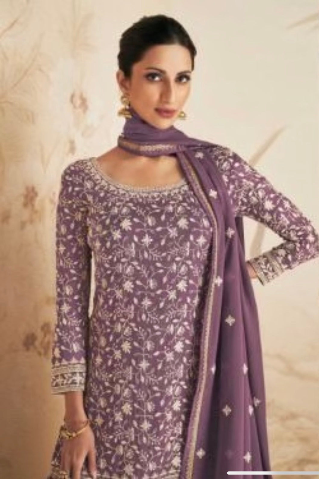 Embroidered Georgette Suit in Purple