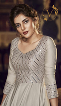 Load image into Gallery viewer, Silver Readymade Mirror Embellished Long Gown With Dupatta
