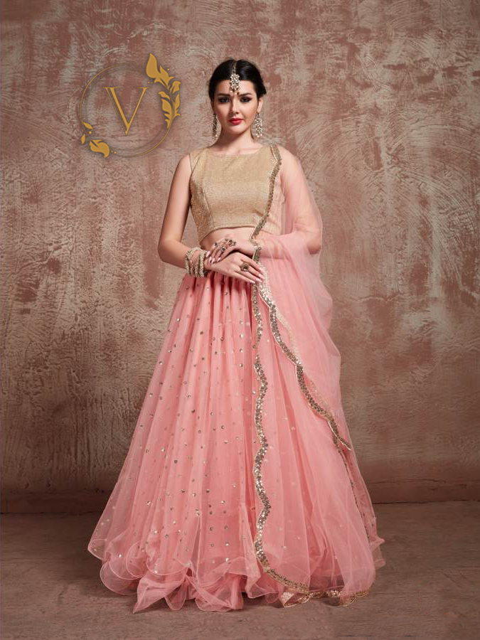 Embellished Net Lehenga in Baby Pink