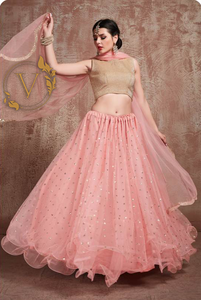 Embellished Net Lehenga in Baby Pink