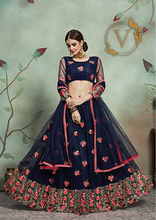 Load image into Gallery viewer, Embroidered Net Lehenga in Navy Blue
