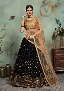 Embellished Net Lehenga in Black