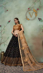 Embellished Net Lehenga in Black