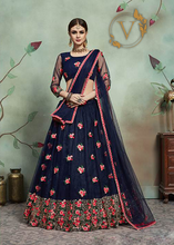 Load image into Gallery viewer, Embroidered Net Lehenga in Navy Blue
