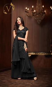 Designer Black Palazzo Embroidered Suit