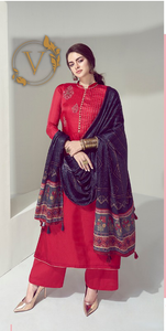 Red and Blue Salwar Suit with Embroidery