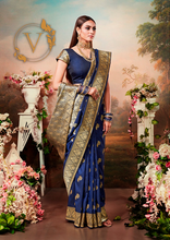 Load image into Gallery viewer, Blue Banarasi Jacquard Saree
