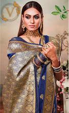 Load image into Gallery viewer, Blue Banarasi Jacquard Saree
