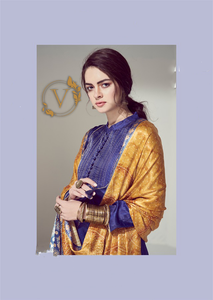 Blue Yellow Salwar Suit with Embroidery