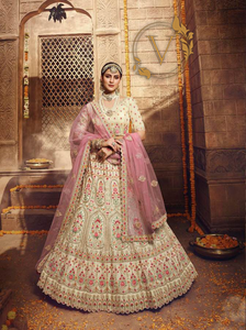 Cream Embroidered Organza Lehenga Choli With Dupatta