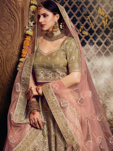 Golden Brown Embroidered Gota Silk Lehenga Choli With Dupatta