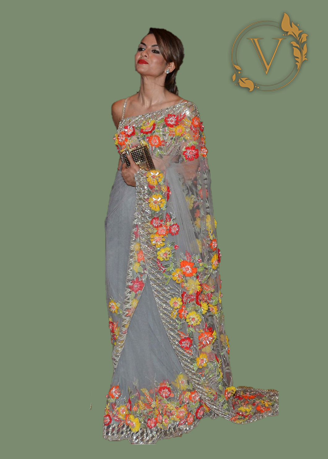 Bollywood Style Silver Netted Designer Saree