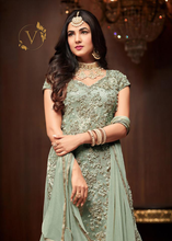 Load image into Gallery viewer, Designer Sage Green Palazzo Embroidered Suit
