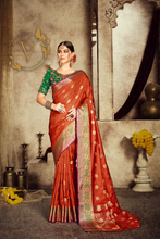 Load image into Gallery viewer, Green Red Designer Silk Saree
