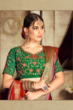 Load image into Gallery viewer, Green Red Designer Silk Saree

